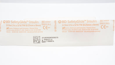 BD 305937 SafetyGlide U-100 Insulin Syringe 3/10ml 31G x 5/16TW